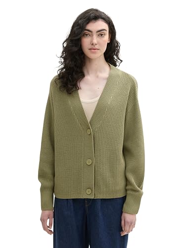 TOM TAILOR Denim Damen 1043311 Basic Strickjacke mit Knöpfen, 18938-Greyish Green, XX-Large von TOM TAILOR Denim