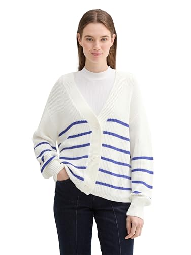 TOM TAILOR Denim Damen 1043311 Basic Strickjacke mit Knöpfen, 35924-Placed Blue White Stripe, XXL von TOM TAILOR Denim