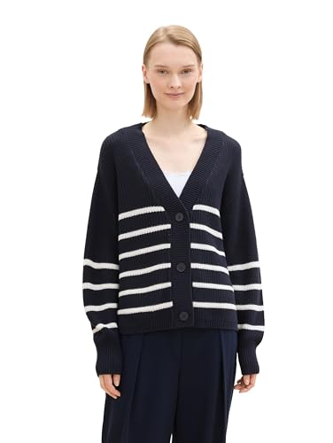 TOM TAILOR Denim Damen 1043311 Basic Strickjacke mit Knöpfen, 36394-Placed Navy White Stripe, S von TOM TAILOR Denim