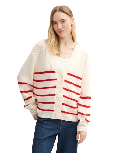 TOM TAILOR Denim Damen 1043311 Basic Strickjacke mit Knöpfen, 37390-Placed White Red Stripe, XL TOM TAILOR Denim Damen 1043311 Basic Strickjacke mit Knöpfen, 37390-Placed White Red Stripe, XL von TOM TAILOR Denim