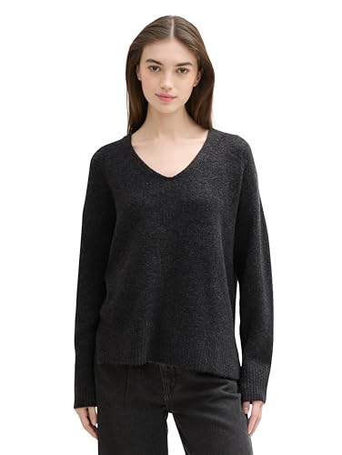 TOM TAILOR Denim Damen Cosy Strickpullover mit V-Ausschnitt, 10522 - Shale Grey Melange, XXL von TOM TAILOR Denim