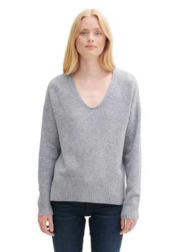TOM TAILOR Denim Damen 1043316 Basic Strickpullover mit V-Ausschnitt, 10658-Cement Grey Mélange, XX-Large von TOM TAILOR Denim