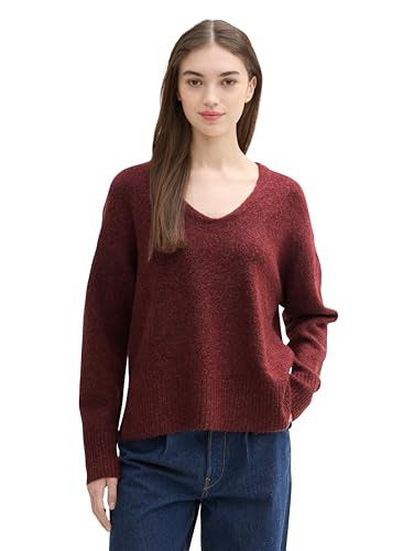 TOM TAILOR Denim Damen Cosy Strickpullover mit V-Ausschnitt, 32620 - Tawny Port Red Melange, XXL von TOM TAILOR Denim