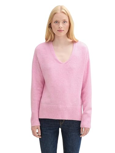 TOM TAILOR Denim Damen 1043316 Basic Strickpullover mit V-Ausschnitt, 35919-Soft Pink Melange, S von TOM TAILOR Denim
