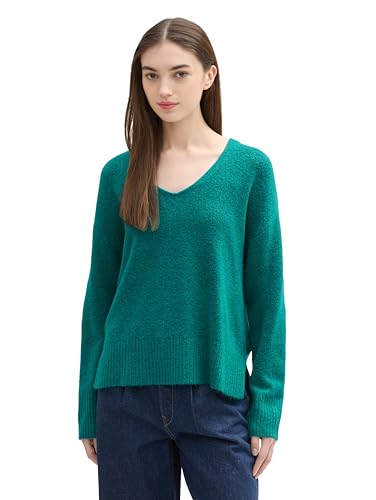 TOM TAILOR Denim Damen Cosy Strickpullover mit V-Ausschnitt, 36169 - Jade Green Melange, XXL von TOM TAILOR Denim