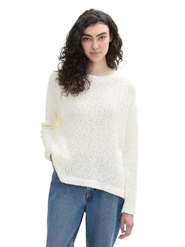 TOM TAILOR Denim Damen 1043324 Basic Bouclé Pullover, 10332-Off White, Small von TOM TAILOR Denim