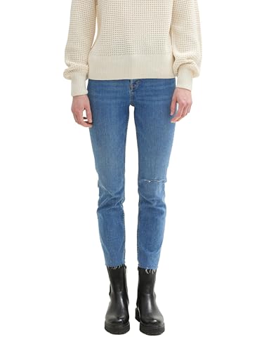 TOM TAILOR Denim Damen 1043327 Lotte Slim Straight Fit Jeans, 10123-Destroyed Mid Stone Blue Denim, 50 von TOM TAILOR Denim