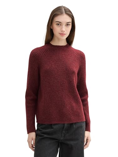 TOM TAILOR Denim Damen 1043336 Basic Strickpullover in melierter Optik, 32620-Tawny Port Red Melange, XL von TOM TAILOR Denim