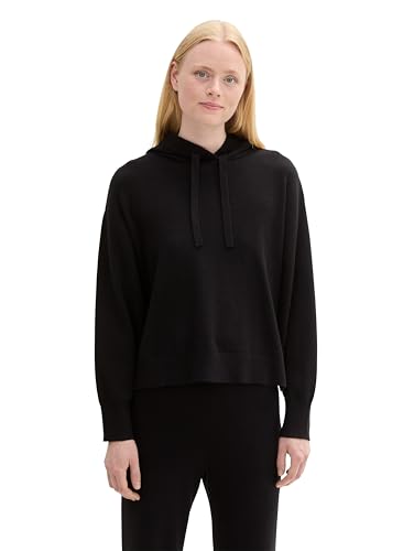 TOM TAILOR Denim Damen 1043338 Basic Strick-Hoodie, 14482-Deep Black, XS von TOM TAILOR Denim