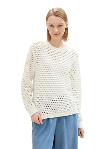 TOM TAILOR Denim Damen 1043712 Basic Strickpullover mit Struktur, 10332-Off White, XL von TOM TAILOR Denim