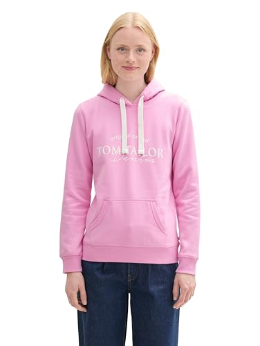 TOM TAILOR Denim Damen 1044658 Basic Hoodie mit Kapuze und Logo-Print, 31646-Soft Summer Pink, 48 von TOM TAILOR Denim