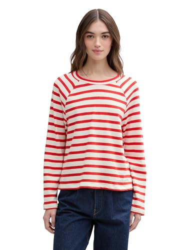 TOM TAILOR Denim Damen 1045422 Longsleeve T-Shirt, 37175-White Red Stripe, Large von TOM TAILOR Denim