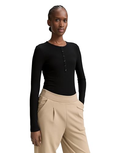 TOM TAILOR Denim Damen 1047867 Longsleeve T-Shirt, 14482-Deep Black, S von TOM TAILOR Denim