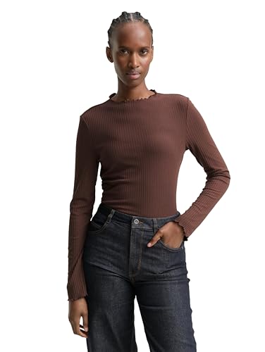 TOM TAILOR Denim Damen 1048344 Longsleeve T-Shirt, 38824-Soft Chocolate Brown, L von TOM TAILOR Denim
