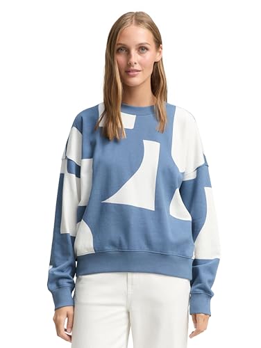 TOM TAILOR Denim Damen 1049413 Sweatshirt, 38860-Mid Blue White Big Scale Print, S von TOM TAILOR Denim