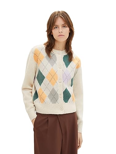 TOM TAILOR Denim Damen Argyle Cardigan , creme beige melange, M von TOM TAILOR Denim