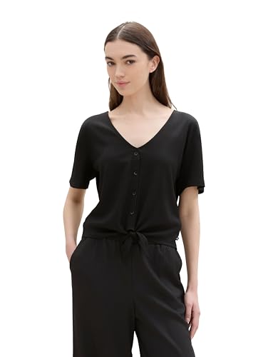 TOM TAILOR Denim Damen Basic Blusen-Shirt mit Knotendetail, deep black, XS von TOM TAILOR Denim