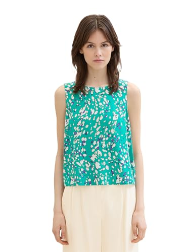 TOM TAILOR Denim Damen Basic Blusen-Top mit Allover Print, abstract green dot print, M von TOM TAILOR Denim