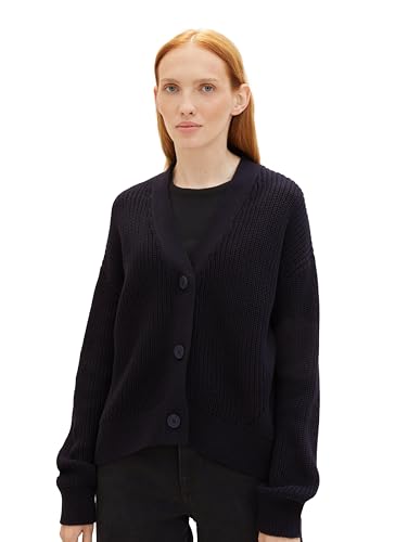 TOM TAILOR Denim Damen Basic Cardigan mit V-Auschnitt, deep black, M von TOM TAILOR Denim