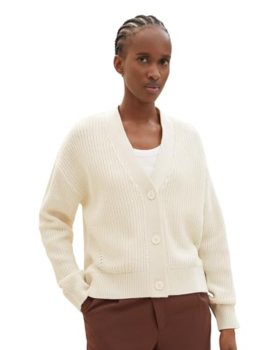 TOM TAILOR Denim Damen Basic Cardigan mit V-Auschnitt, soft neutral beige, M von TOM TAILOR Denim