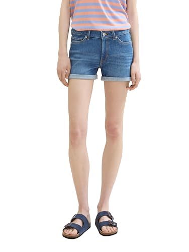 TOM TAILOR Denim Damen Basic Denim Shorts, Used Light Stone Blue Denim, M von TOM TAILOR Denim