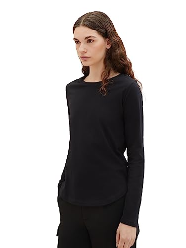 TOM TAILOR Denim Damen 1039796 Basic Langarmshirt, 14482-deep Black, L von TOM TAILOR Denim