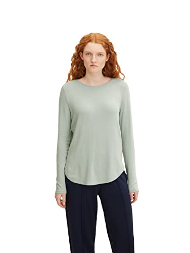 TOM TAILOR Denim Damen Basic Langarmshirt 1034331, 12792 - Soft Greyish Green, L von TOM TAILOR Denim