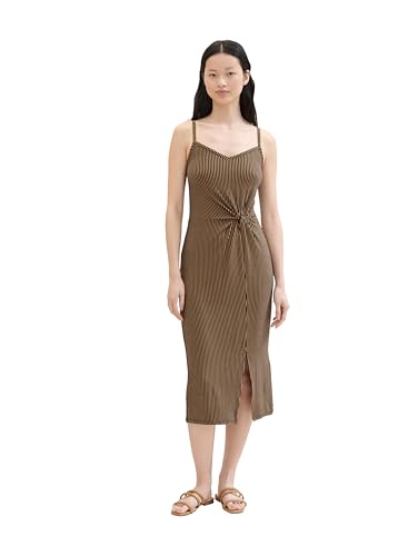 TOM TAILOR Denim Damen Basic Midi-Kleid mit Allover Muster, black beige stripe, M von TOM TAILOR Denim