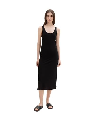 TOM TAILOR Denim Damen Basic Midi-Kleid mit Waffel-Struktur, deep black, S von TOM TAILOR Denim