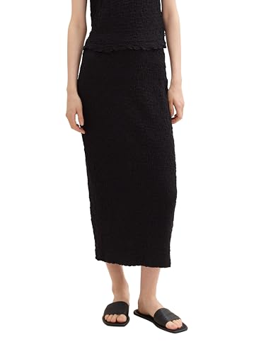 TOM TAILOR Denim Damen Basic Midi-Rock mit Crinkle Struktur, deep black, S von TOM TAILOR Denim