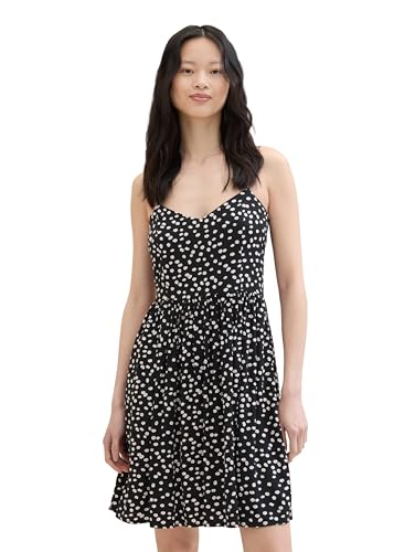 TOM TAILOR Denim Damen Basic Mini-Kleid mit Allover Muster, black flower minimal print, XL von TOM TAILOR Denim