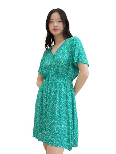 TOM TAILOR Denim Damen Basic Mini-Kleid mit Allover Muster, mid blue minimal print, XS von TOM TAILOR Denim