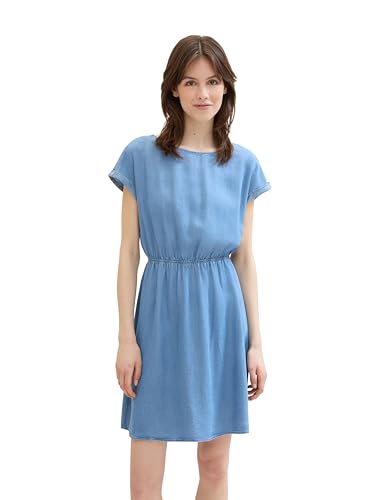 TOM TAILOR Denim Damen Basic Mini Kleid mit elastischer Taillie, Blue Denim, L von TOM TAILOR Denim