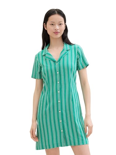 TOM TAILOR Denim Damen Basic Mini Shirt-Kleid mit Streifen, green white vertical stripe, XS von TOM TAILOR Denim