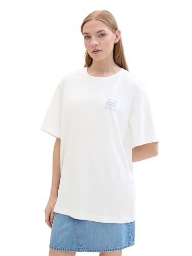TOM TAILOR Denim Damen Basic Oversized Boyfriend T-Shirt, White, M von TOM TAILOR Denim