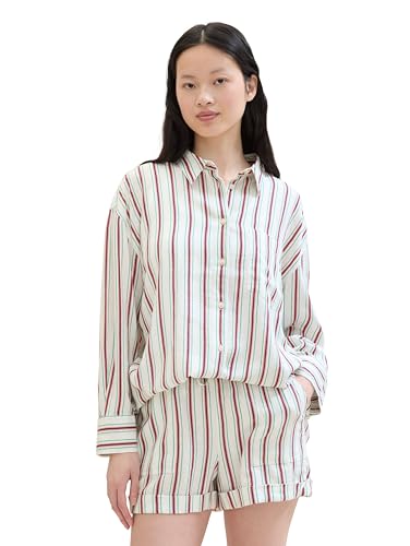 TOM TAILOR Denim Damen Basic Oversized Leinen-Shirt, multicolor vertical stripe, XXL von TOM TAILOR Denim