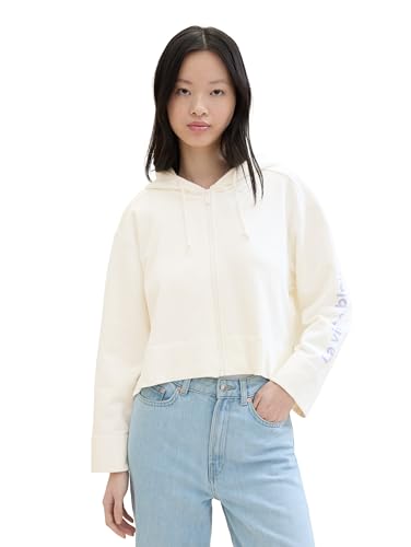 TOM TAILOR Denim Damen Basic Oversized Sweatshirt mit Print, off white, L von TOM TAILOR Denim