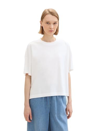 TOM TAILOR Denim Damen Basic Oversized T-Shirt , White, S von TOM TAILOR Denim