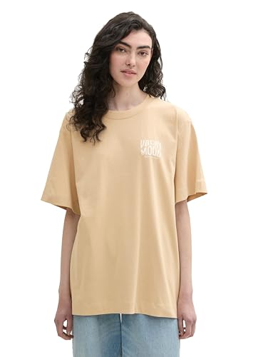 TOM TAILOR Denim Damen Basic Oversized T-Shirt mit Kleinem Print,31700 - Dusty Sand beige, XL von TOM TAILOR Denim
