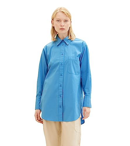 TOM TAILOR Denim Damen Basic Poplin Hemdbluse, water sport blue, XL von TOM TAILOR Denim