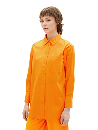 TOM TAILOR Denim Damen Basic Poplin Hemdbluse, bright mango orange, L von TOM TAILOR Denim