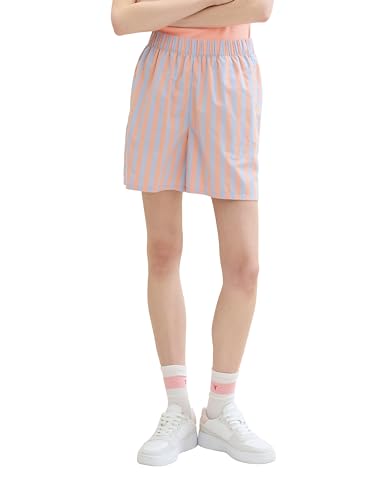 TOM TAILOR Denim Damen Basic Poplin Shorts mit Streifen, terracotta mid blue stripe, M von TOM TAILOR Denim
