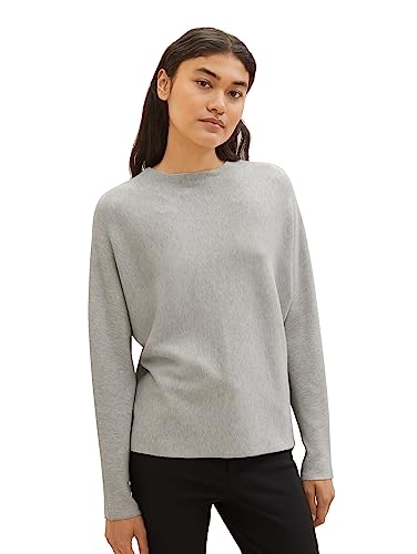 TOM TAILOR Denim Damen 1038391 Basic Pullover, 32510-basic Light Grey Melange, XS von TOM TAILOR Denim