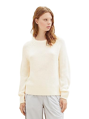 Tom Tailor Denim Damen Basic Pullover mit Rundhalsausschnitt, 10348 - Gardenia White, XL von TOM TAILOR Denim