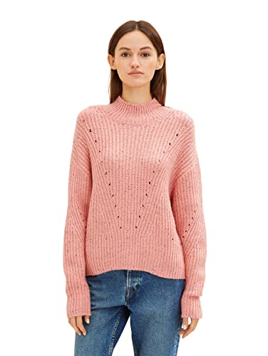 TOM TAILOR Denim Damen Basic Pullover mit Stehkragen 1034311, 15121 - Peach Pink, L von TOM TAILOR Denim