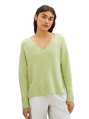 TOM TAILOR Denim Damen 1038392 Basic Pullover mit V-Ausschnitt, 32542-dusty Pear Green Melange, S von TOM TAILOR Denim