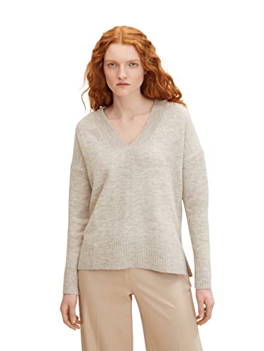 TOM TAILOR Denim Damen Basic Pullover mit V-Ausschnitt 1033309, 30224 - Cloud Grey Melange, XS von TOM TAILOR Denim