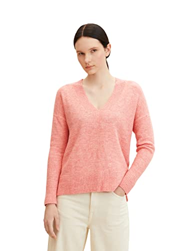 TOM TAILOR Denim Damen Basic Pullover mit V-Ausschnitt 1033309, 30562 - Peach Pink Melange, S von TOM TAILOR Denim