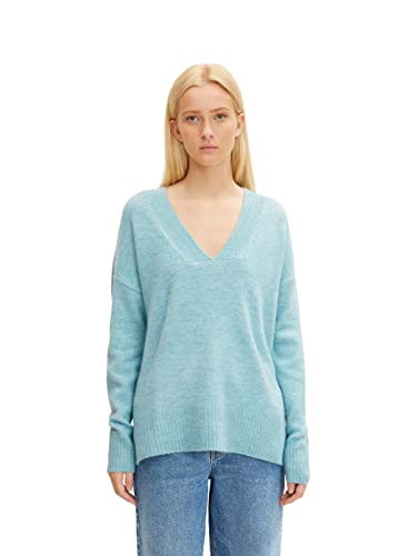 TOM TAILOR Denim Damen Basic Pullover mit V-Ausschnitt 1033309, 30564 - Reef Blue Melange, XS von TOM TAILOR Denim