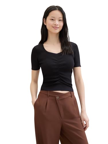 TOM TAILOR Denim Damen Basic Strick-Shirt mit Carree-Ausschnitt, deep black, L von TOM TAILOR Denim